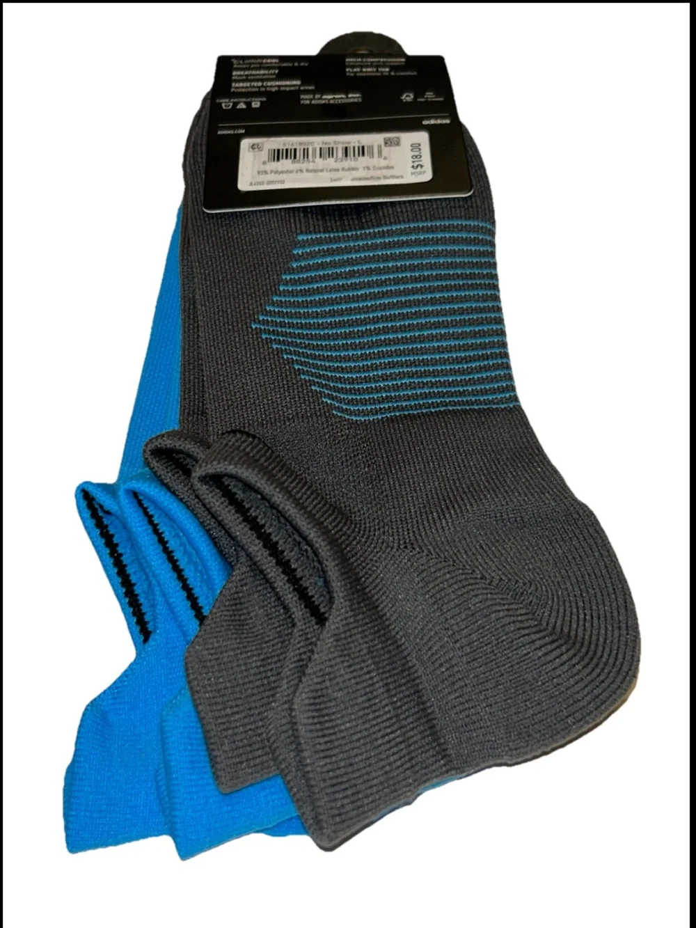 Adidas Training No Show Socks 2 Pair Men 8-12 W 10-13 Blue Gray wBlack Logo NEW
